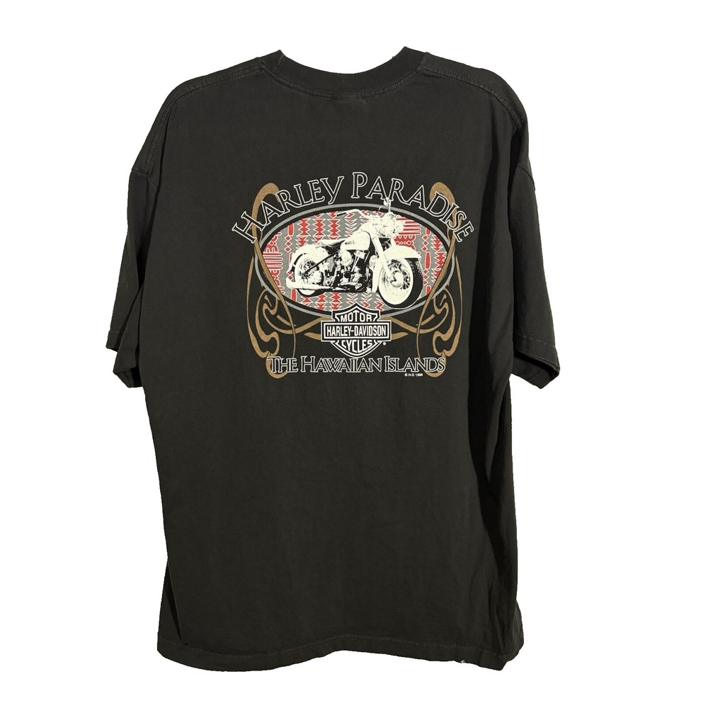 Vintage 1996 Harley Davidson Maui Hawaii T Shirt XL Black 3D Emblem Fade Biker